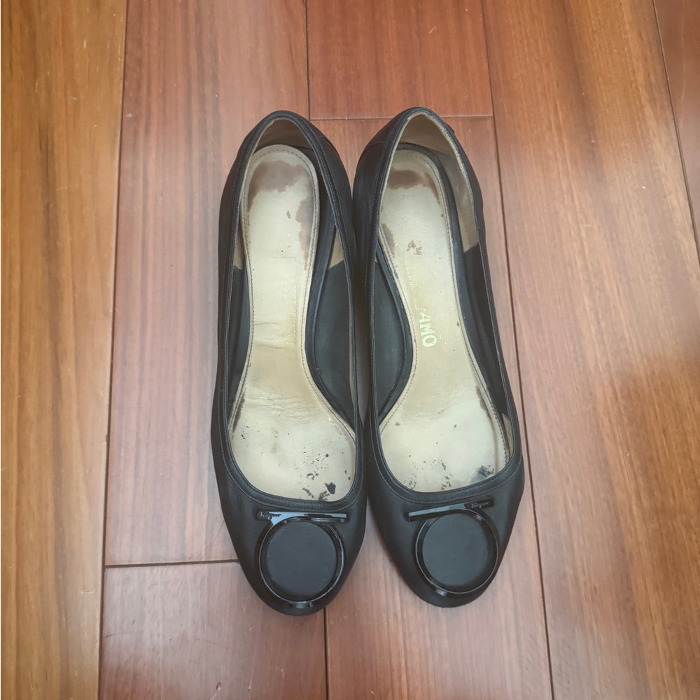 Salvatore Ferragamo Black Flats with Circular Accent